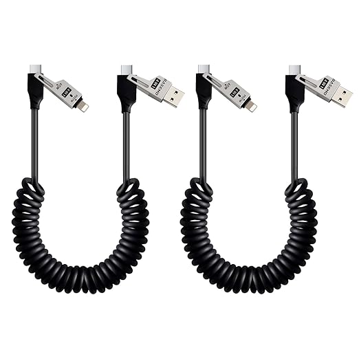 65W 4-in-1 Retractable Fast Charging Cable, 2M/6.5ft Spring Coiled USB-C to by BELAROI