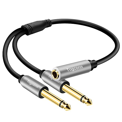 1/4 inch TS Mono Splitter Y Adapter, 6.35mm Mono Female to Dual 6.35 mm TS Mono by Togconn