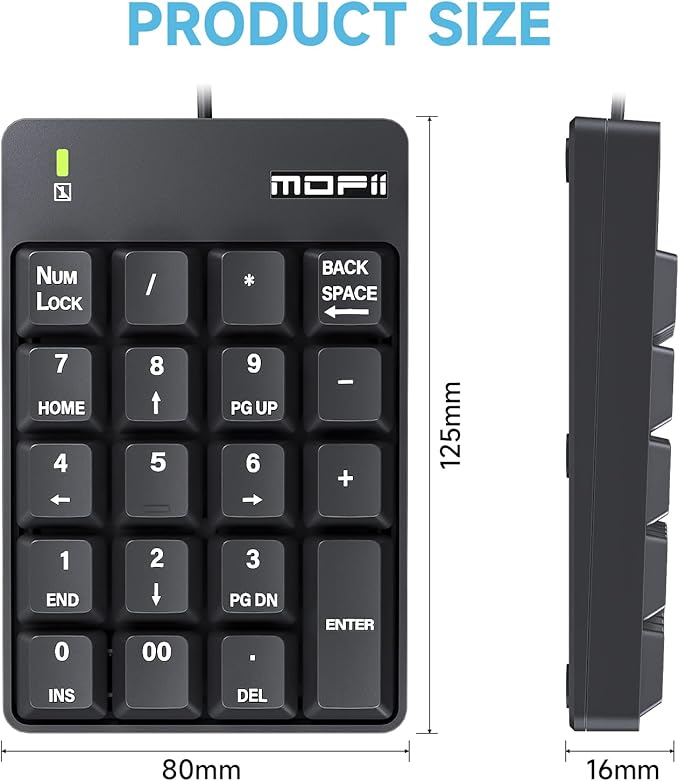 MOFII Wired Number Pad Numeric Keypad Silent 19 Keys USB Numpad, Portable - Image 6