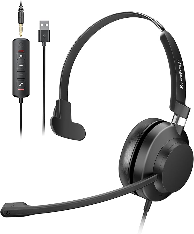 USB Headset with Microphone for PC & Laptop by Rownfusny