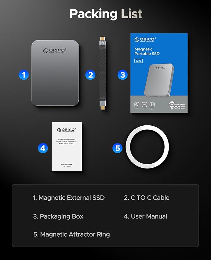 ORICO 1TB Magnetic SSD, PD100W Charging, 4K ProRes HDR, 1000MB/s USB 3.2 - Image 7