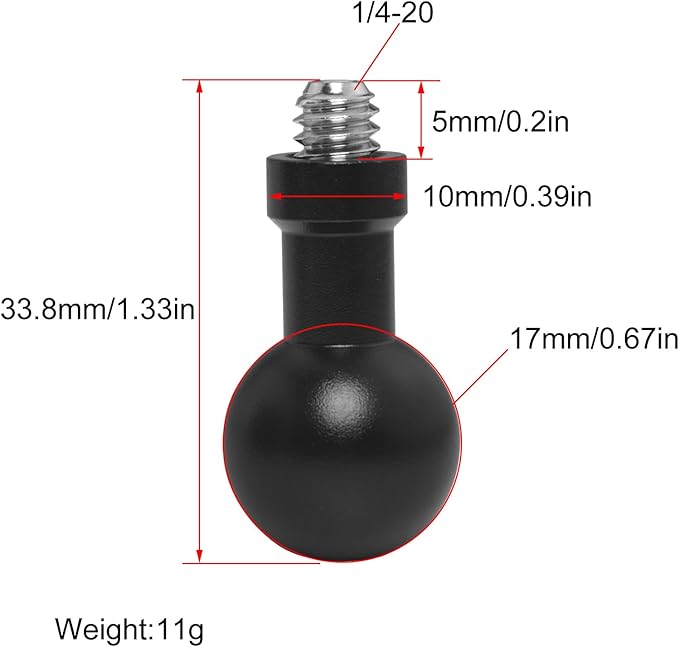 2PCS 17mm Ball Head to 1/4 Stainless Steel Short Screw Connection Rod Car - Image 3