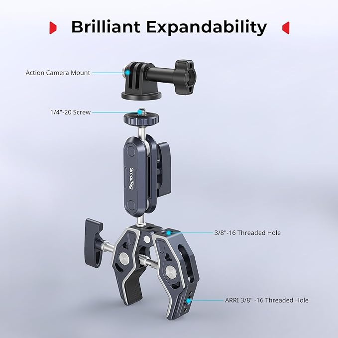 SMALLRIG Camera Mount Clamp 2-Pack, Ballhead Magic Arm - Image 8