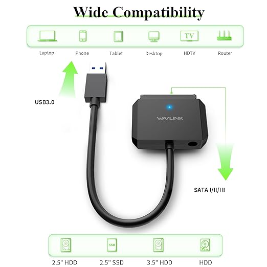 WAVLINK SATA to USB Type-A Hard Drive Cable, 5Gbps USB3.0 to Sata Cable Support - Image 2