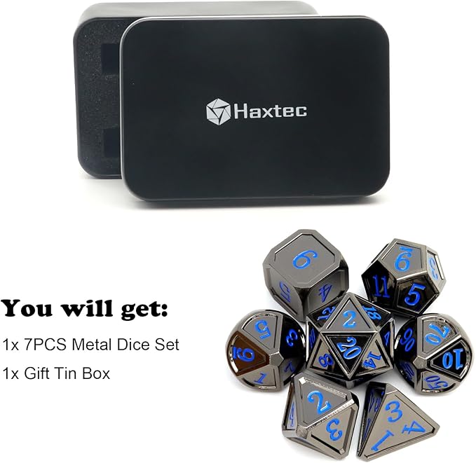 Haxtec Black Metal DND Dice Set D&D W/Gift Metal Case Polyhedral Dice Compatible - Image 2