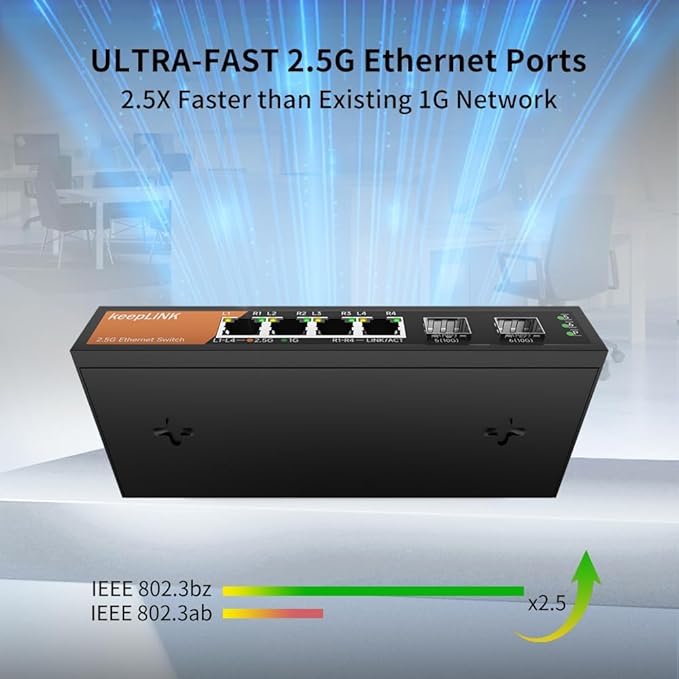 6-Port 2.5G Switch Unmanaged, 4 x 2.5GBASE-T Ports & 2 x 10GBASE-T SFP Slots - Image 4