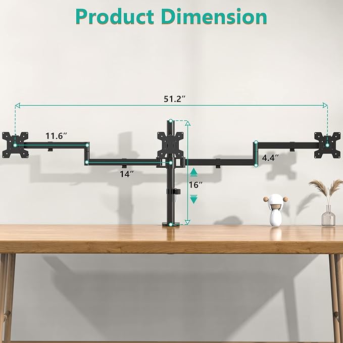WALI Triple Monitor Mount, 3 Monitor Desk Mount - Image 6