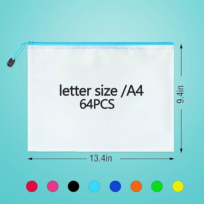 64pcs A4 Mesh Zipper Pouch Bags, Mesh Bags - Image 2