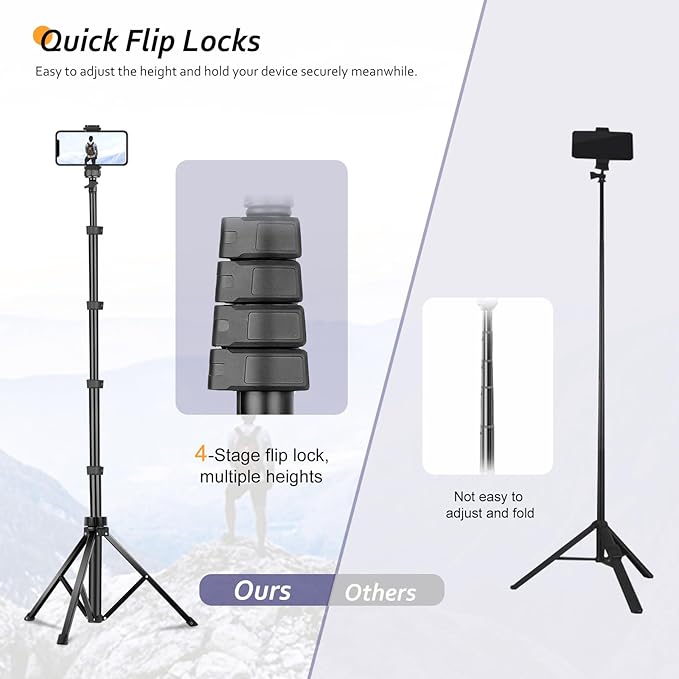 Aureday 62" Phone Tripod Accessory Kits, Camera & Cell Phone Tripod Stand - Image 5