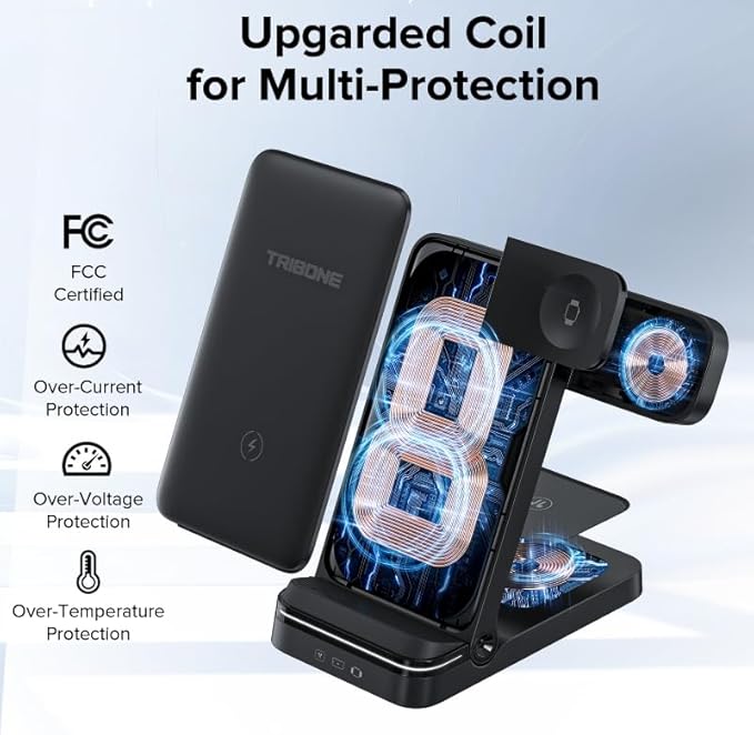 Wireless Charger, Tribone 3 in 1 Foldable Fast Charger - Image 2