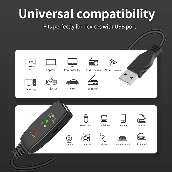 LDKCOK 60FT Active USB Extension Cable 2.0 Male to Female - Image 2