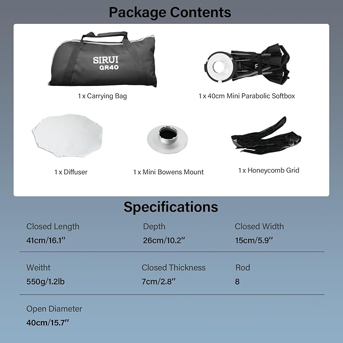 SIRUI 15.7"/40cm Mini Quick Set-Up Foldable Softbox, Quick Release - Image 7