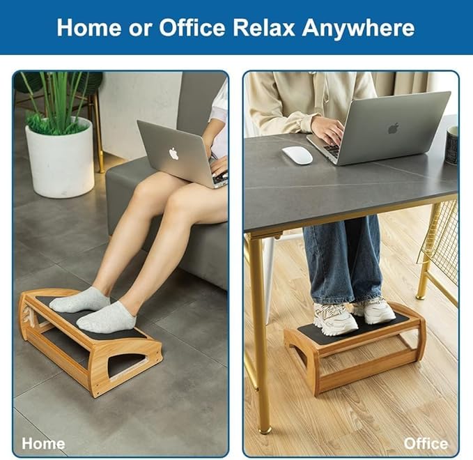 StrongTek Ergonomic Under Desk Footrest, 3 Adjustable Heights Wooden Office - Image 5