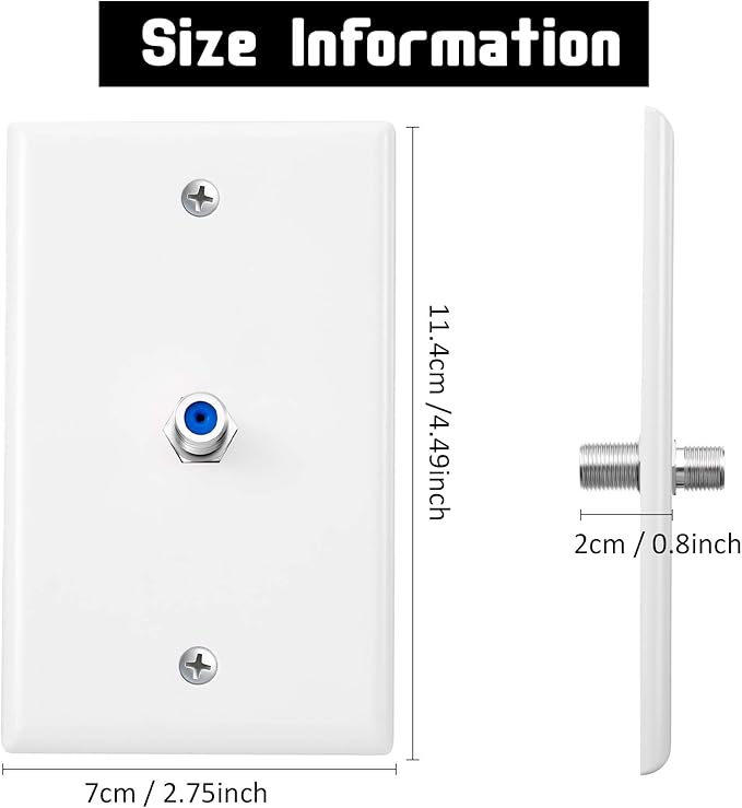 1-Port TV Cable Wall Jack F Connector Coax Video Jack Single Gang Wall Plates - Image 4