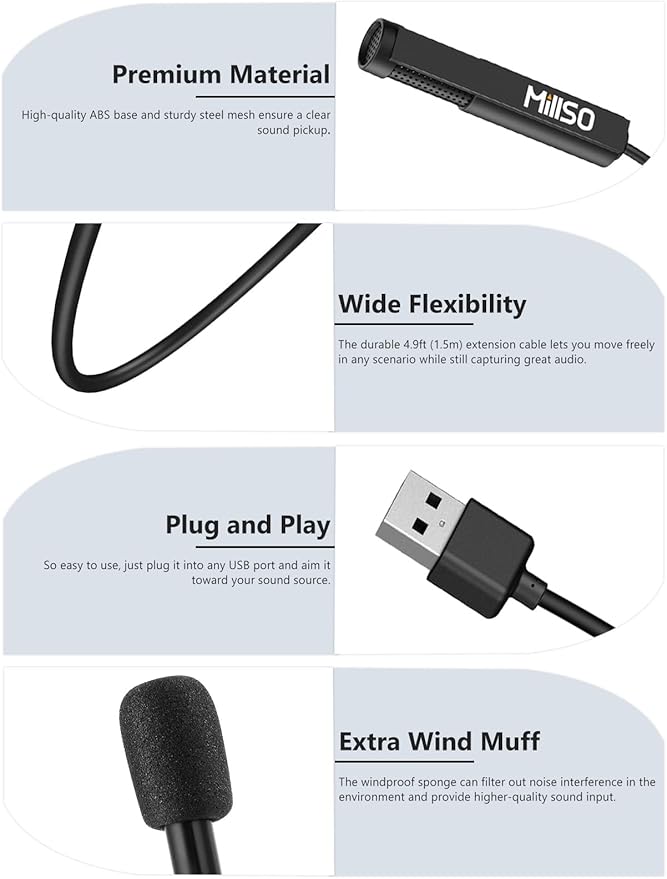 MillSO USB PC Microphone Plug & Play Omnidirectional External Lavalier Mini USB - Image 9