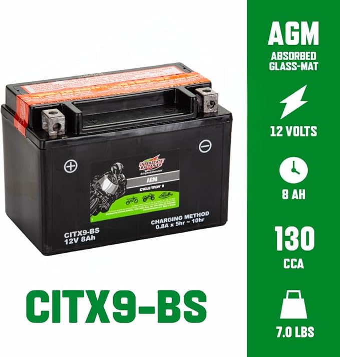 Interstate Batteries YTX9-BS 12V 8Ah Powersports Battery 130CCA AGM - Image 3