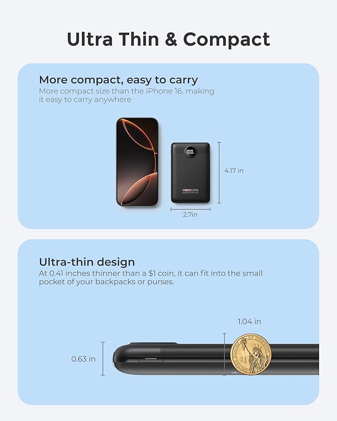 VEEKTOMX Mini Portable Charger 10000mAh, 22.5W Fast-Charging Portable Power - Image 8