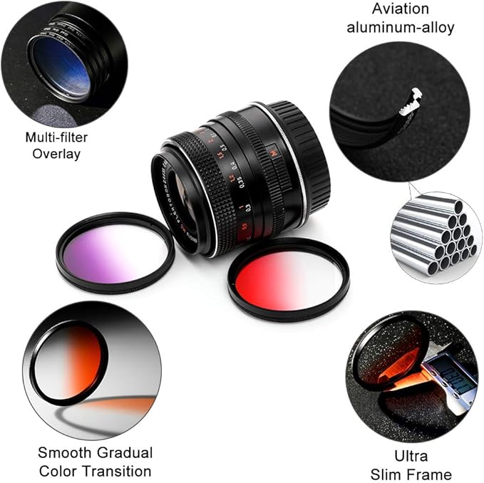 62mm Graduated Color Filters Kit 9 Pieces Gradual Colour Lens Filter Kit Set - Image 2