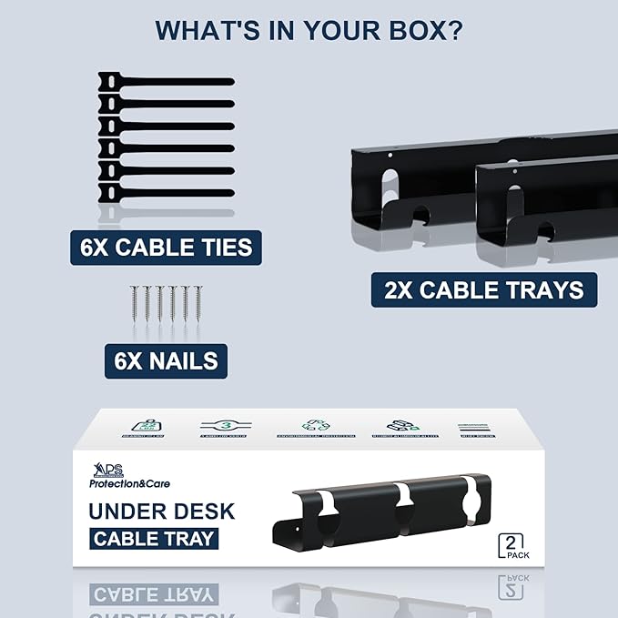 APS Under Desk Cable Management Tray, Two-Pack 16 Inch Black Metal Cord - Image 4