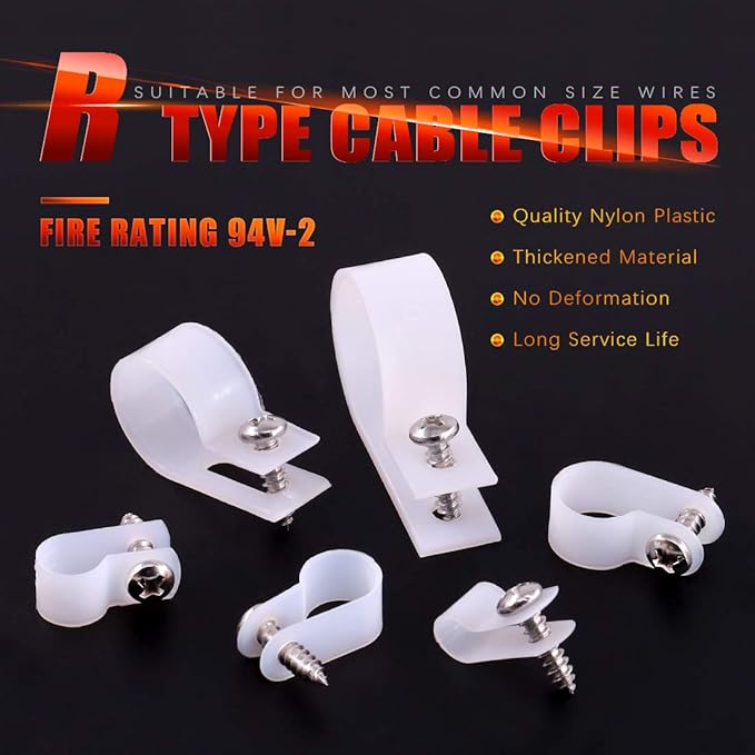 Hilitchi 135 Pcs 6 Sizes White Plastic Cable Clamp R Type Screw Mounting Cord - Image 5