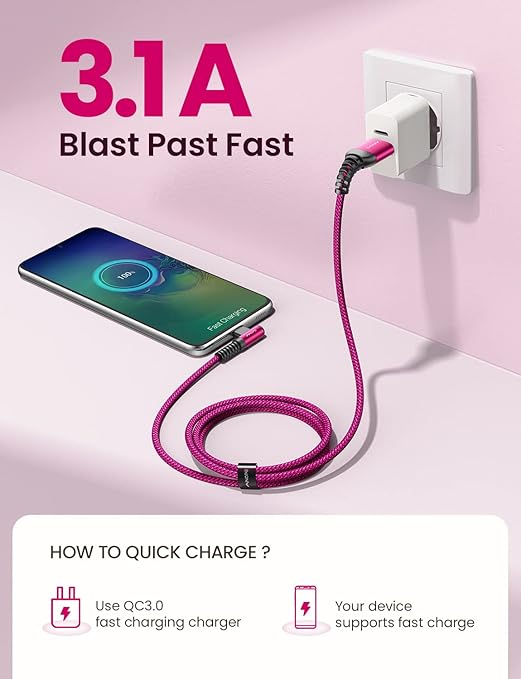 AINOPE Type C Cable 3.1A Type C Charger Fast Charging Right Angle, Resistant - Image 6