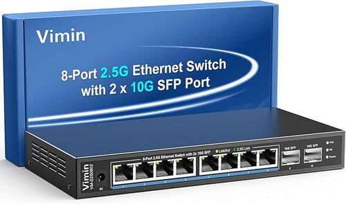 10 Port 2.5G Switch Unmanaged, VIMIN 8X 2.5G Switch Base-T Ports+2X 10G SFP Port by Vimin
