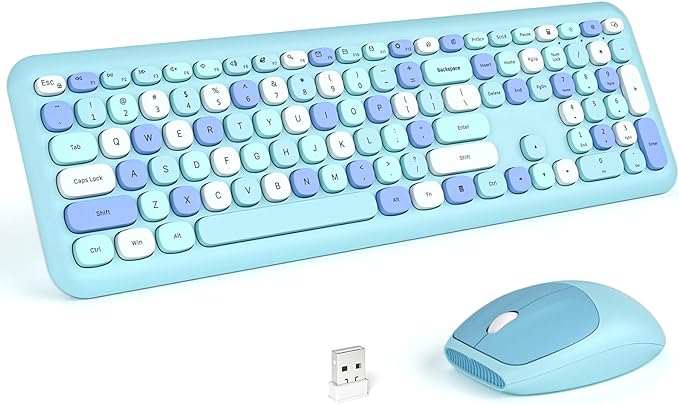 KNOWSQT Wireless Keyboard and Mouse Combo, Pale Blue Full-Sized 2.4G Silent by KNOWSQTKeyboardMouse