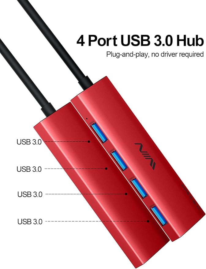 USB 3.0 Hub, 4 Port USB Splitter Extender Portable Adapter Multiport Data Hub - Image 2