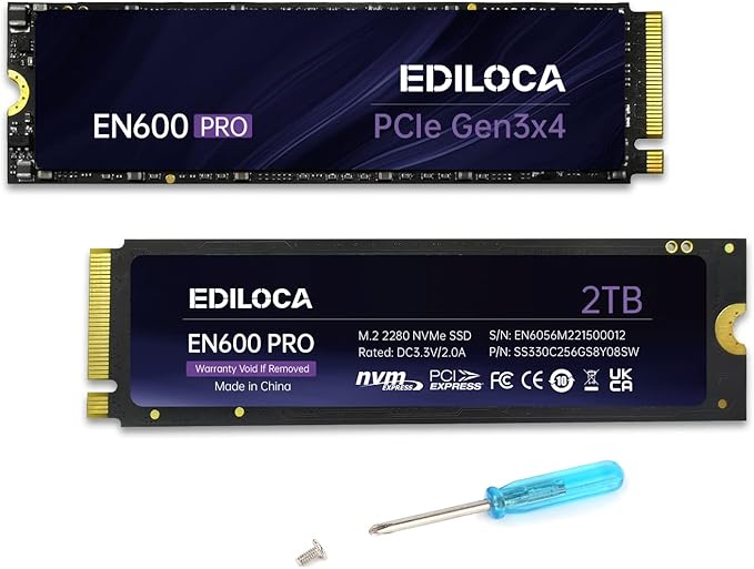 EN600 PRO SSD 2TB PCIe 3.0 Gen 3x4, NVMe M.2 2280, Internal Solid State Drive by EDILOCA