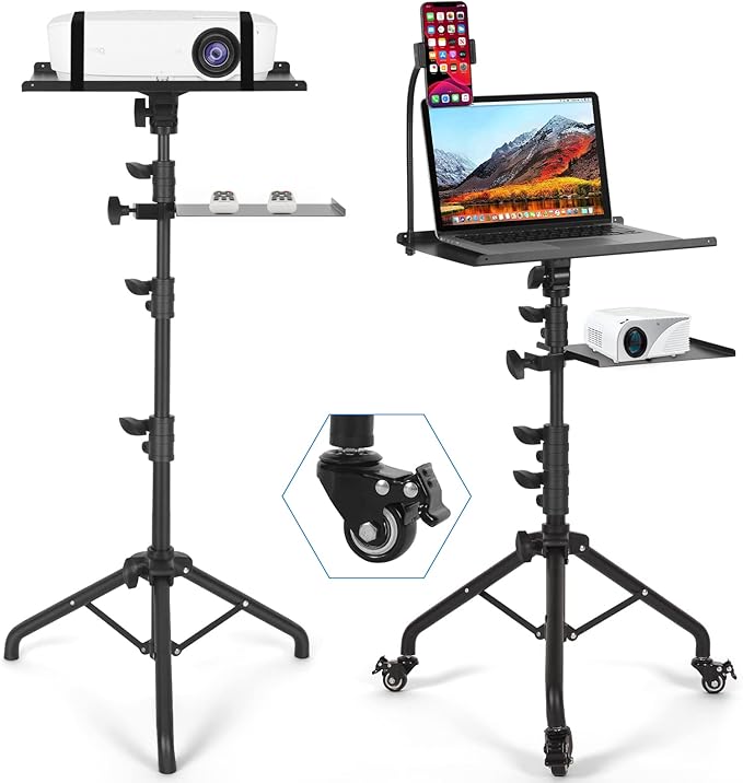 Laptop Tripod on Wheels with 2 Shelves, Portable Projector Floor Stand by TossBiss