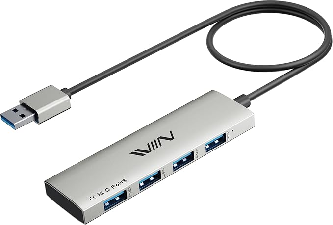 USB 3.0 Hub, 4 Port USB Splitter Extender Portable Adapter Multiport Data Hub by IVIIN
