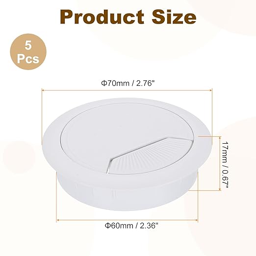 uxcell 5 Pcs 60mm Desk Grommet, Plastic Cable Hole Cover, Wire Cord Cable - Image 2
