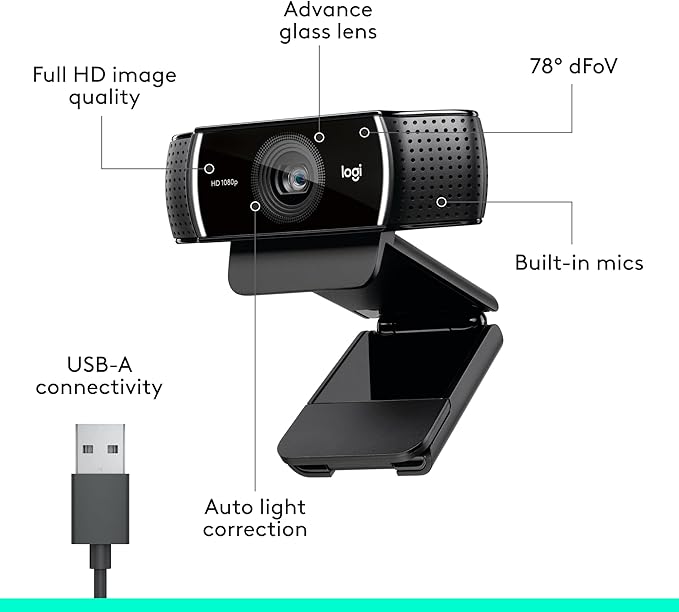 Logitech C922x HD Pro Webcam, Full HD 1080p/60fps Video, HD Light Correction - Image 7