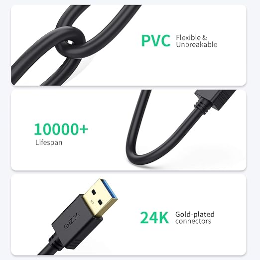 VCZHS Tech USB Extension Cable 6.6ft, USB 3.0 Extender - Image 5