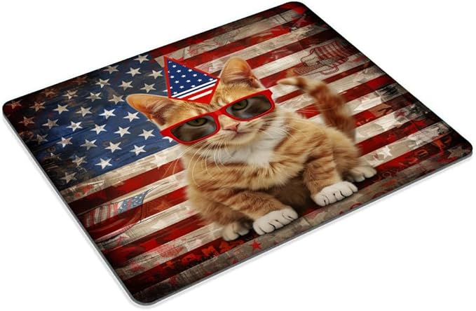 Square Mouse Pad Cat with Patriotic Hat and Glasses Flag-1, Gaming Mouse Pads - Image 2