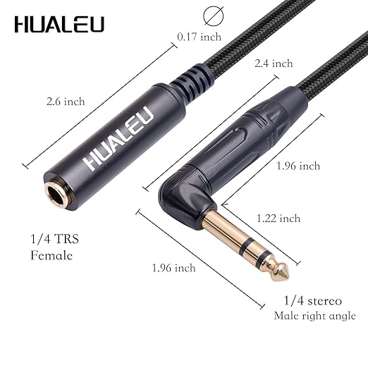HUAELU 2Pack 3.3FT Right Angle 6.35mm TRS Stereo Male to Female Audio Cable - Image 3