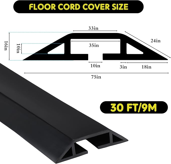 Pangda 30 FT Floor Cable Cover Heavy Duty Cord Cover Protector Power Cable - Image 2