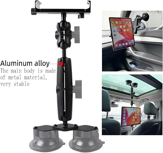 Aluminum Tablet Holder for All iPad, 360° adjustable Secure Double Suction Cup - Image 3