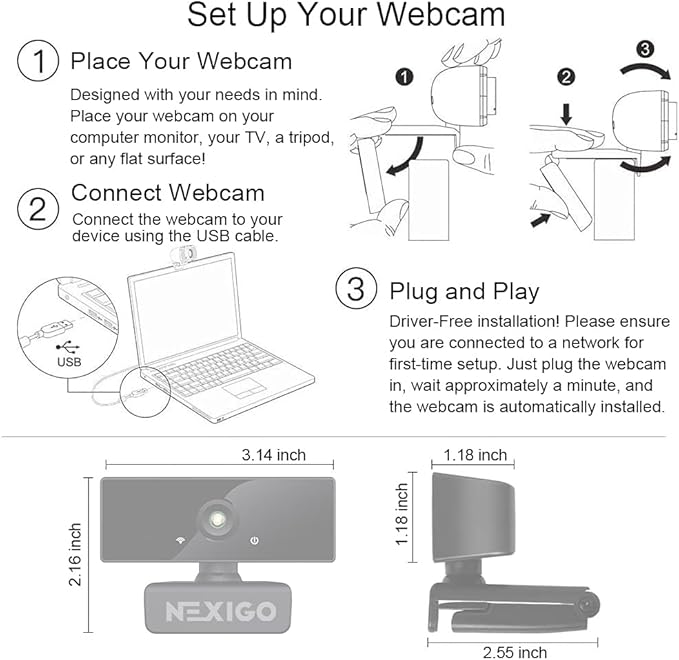 NexiGo N660 1080P Business Webcam, Dual Microphone & Privacy Cover, USB FHD Web - Image 9