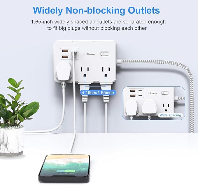 Surge Protector Power Strip 5 Ft Cord, Ultra Thin Flat Extension Cord - Image 4