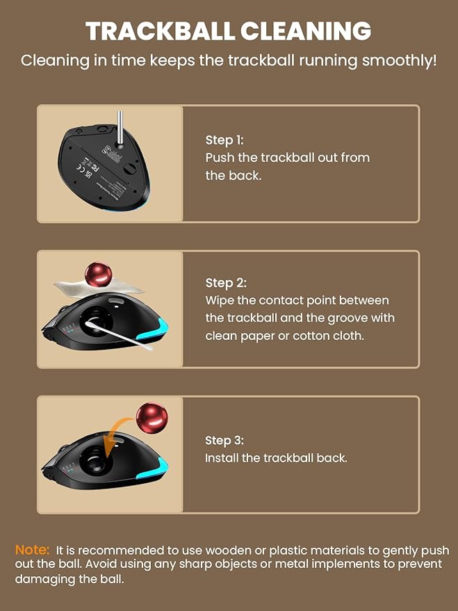Wireless Trackball Mouse, Ergonomic Bluetooth Rechargeable Computer Mouse - Image 7