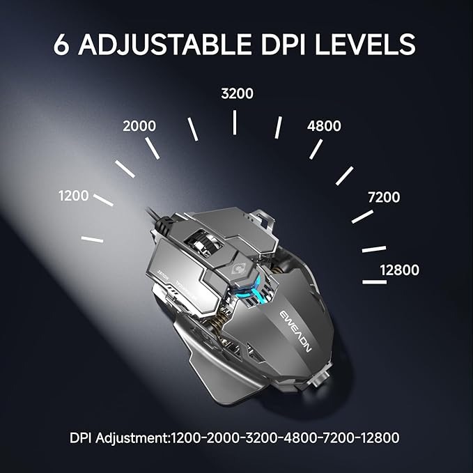 EWEADN G5 Wired Gaming Mouse, Ergonomic RGB Computer Mouse, 12800 Adjustable DPI - Image 4