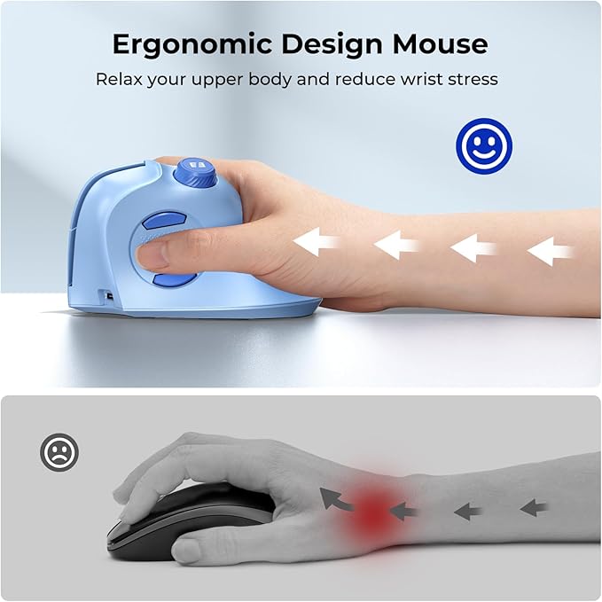 seenda Ergonomic Mouse Rechargeable, USB+Dual Bluetooth, MOU-302 Vertical - Image 3