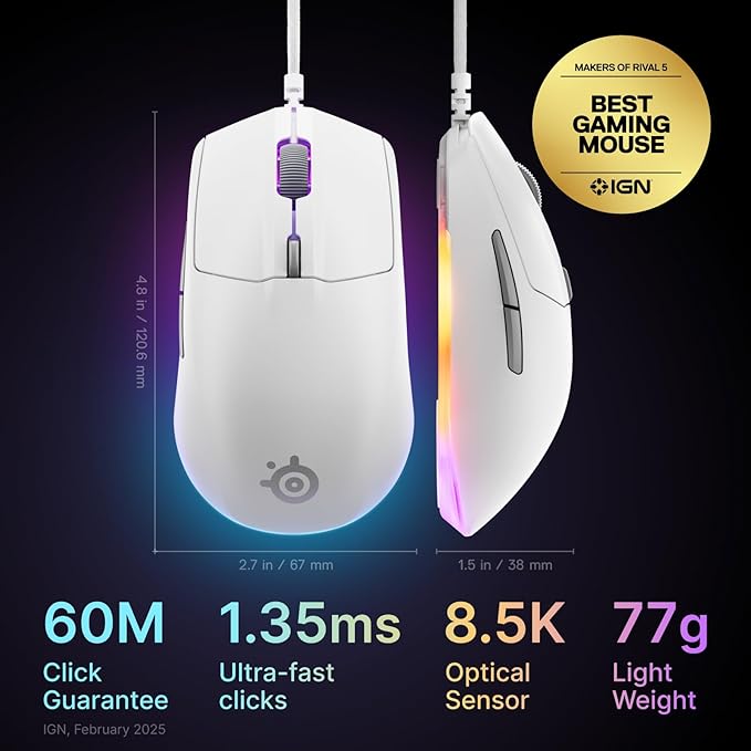 SteelSeries Rival 3 Gen 2 Gaming Mouse — 8500 DPI TrueMove Core Optical Sensor - Image 2