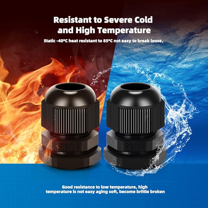 Cable Gland 20 Pack Plastic Waterproof Adjustable Connector 6-12mm PG13.5 - Image 3