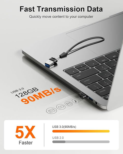 128GB USB 3.0 Flash Drive, Mini Thumb Drive Waterproof Memory Stick - Image 2