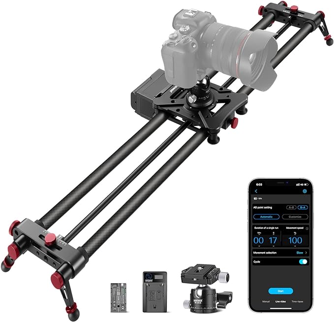 NEEWER 39.4”/100cm Motorized Camera Slider, App Wireless Control Carbon Fiber by Neewer