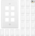 FGB 6-Port Keystone Wall Plate 20-Pack, Low-Profile Single Gang Wall Plates by FGB