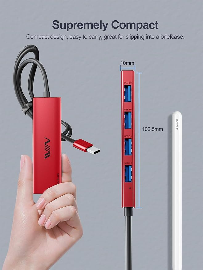 USB 3.0 Hub, 4 Port USB Splitter Extender Portable Adapter Multiport Data Hub - Image 4