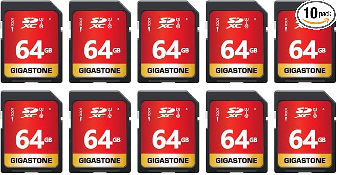 GIGASTONE 64GB SD Card 10-Pack UHS-I U1 Class 10 SDXC Memory Card High Speed by Gigastone